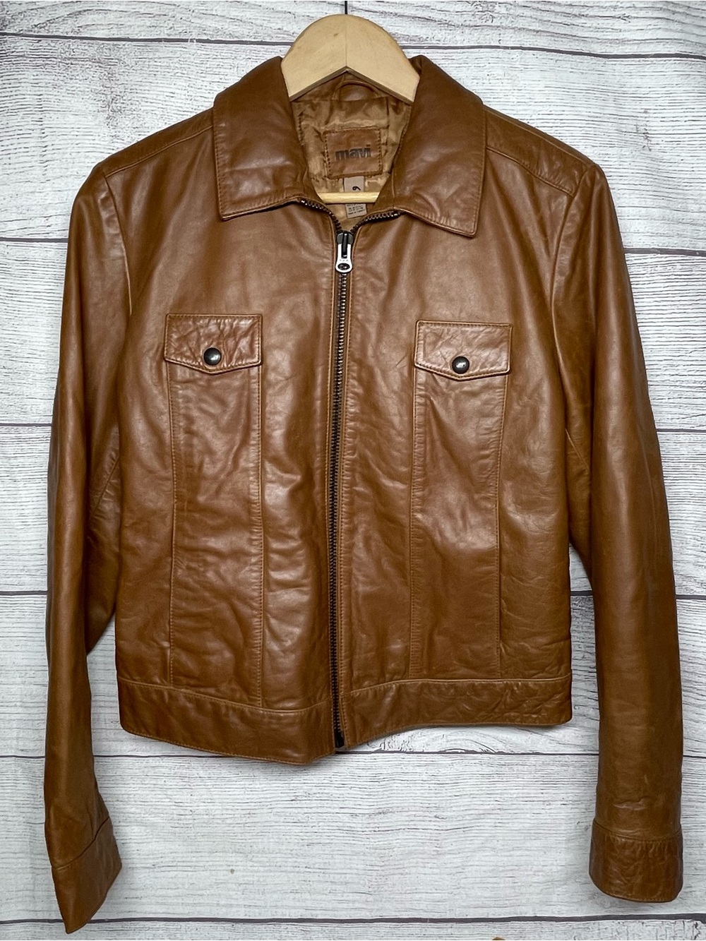 Mavi Women's Medium Blown 100% Leather Zip Up Jacket